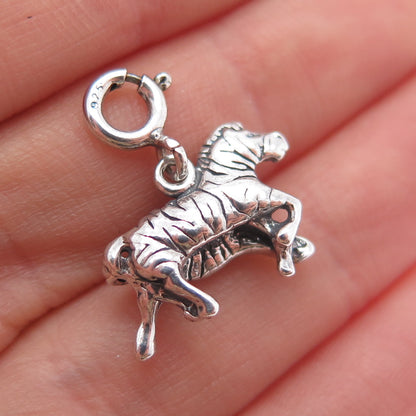 925 Sterling Silver Vintage Zebra Couple Spring Ring Mini Charm Pendant