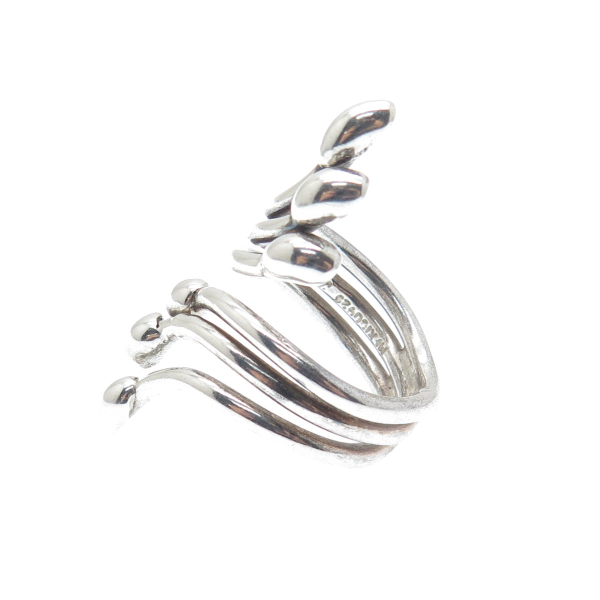 925 Sterling Silver Vintage Mexico Modernist Adjustable Bypass Ring Size 8.25