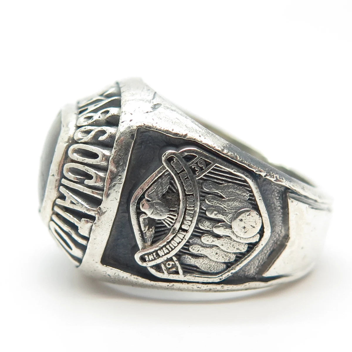 925 Sterling Silver Antique 1939 Jennins Jasper Bowling Association Ring Size 8