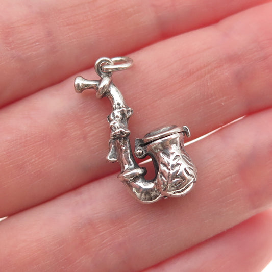 835 Silver Antique Art Deco Smoking Pipe Oxidized 3D Charm Pendant