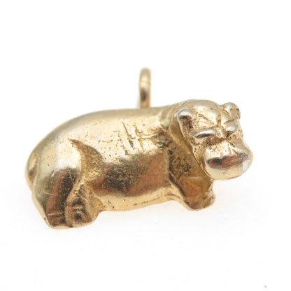 925 Sterling Silver Gold Plated Vintage Hippopotamus Charm Pendant