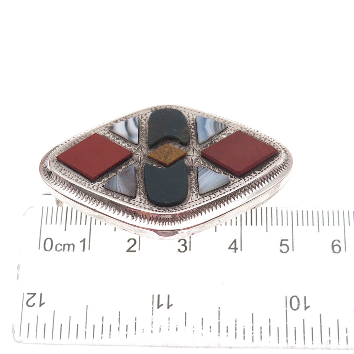 925 Sterling Silver Antique Scottish Real Bloodstone Agate Jasper Pin Brooch