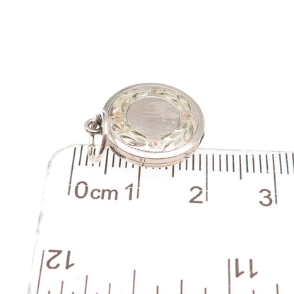 Binder Bros Sterling Silver 3-Tone Antique Art Deco Floral Locket Charm Pendant