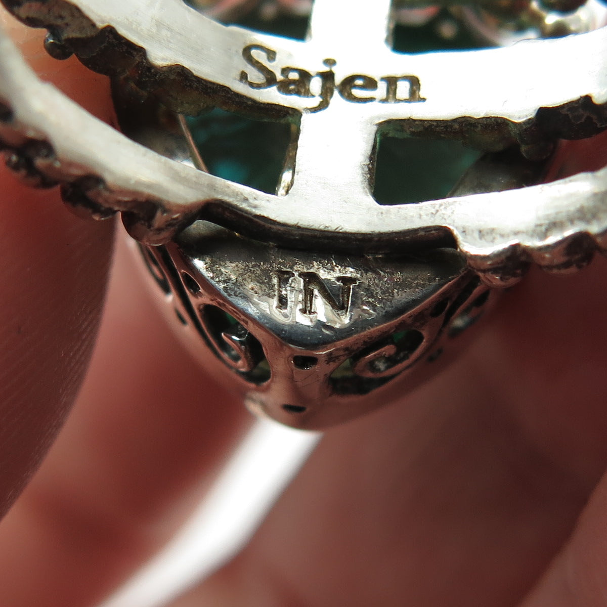 SAJEN 925 Sterling Silver Vintage Mystic Crystal Adjustable Ring Size 11.75