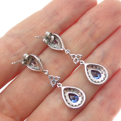 925 Sterling Silver Pear-Cut Blue & Round-Cut White C Z Dangle Earrings