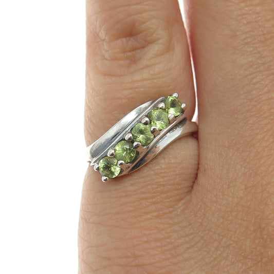 925 Sterling Silver Vintage Real Peridot Gemstone Ring Size 5.25