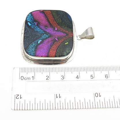 925 Sterling Silver Vintage Dichroic Glass Modernist Pendant
