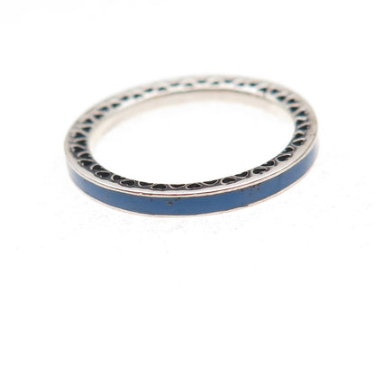 Pandora 925 Sterling Silver Enamel & Blue C Z Radiant Hearts Band Ring Size 7