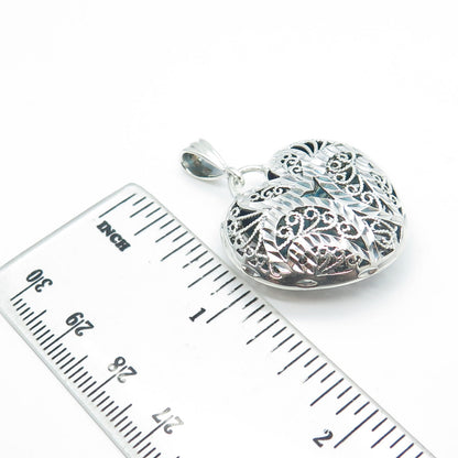 925 Sterling Silver Vintage Filigree Puffy Heart Pendant