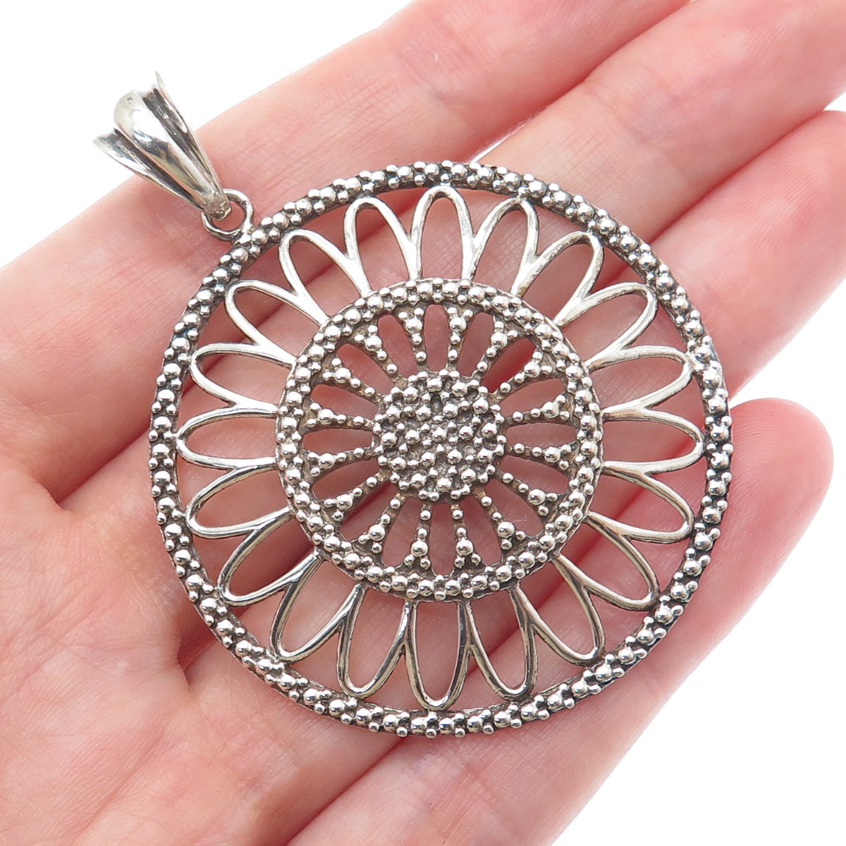 MILOR 925 Sterling Silver Vintage Italy Sunflower Oxidized Pendant