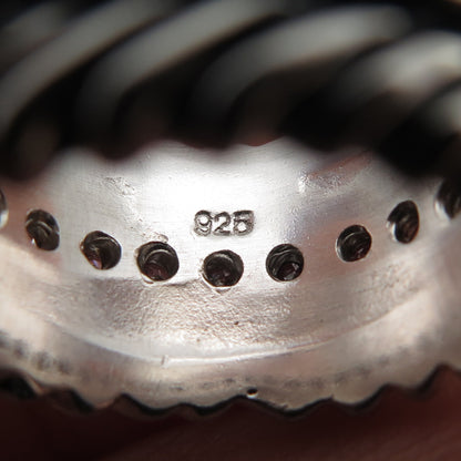 925 Sterling Silver Round-Cut C Z Feather Oxidized Band Ring Size 7