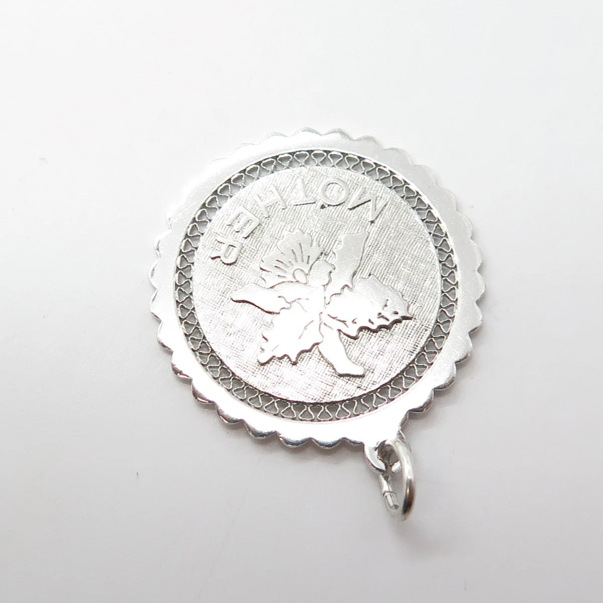 925 Sterling Silver Vintage Mother Angel Round Swirl Pendant