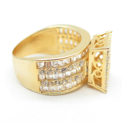 925 Sterling Silver Gold Plated Baguette & Round-Cut C Z Ring Size 7