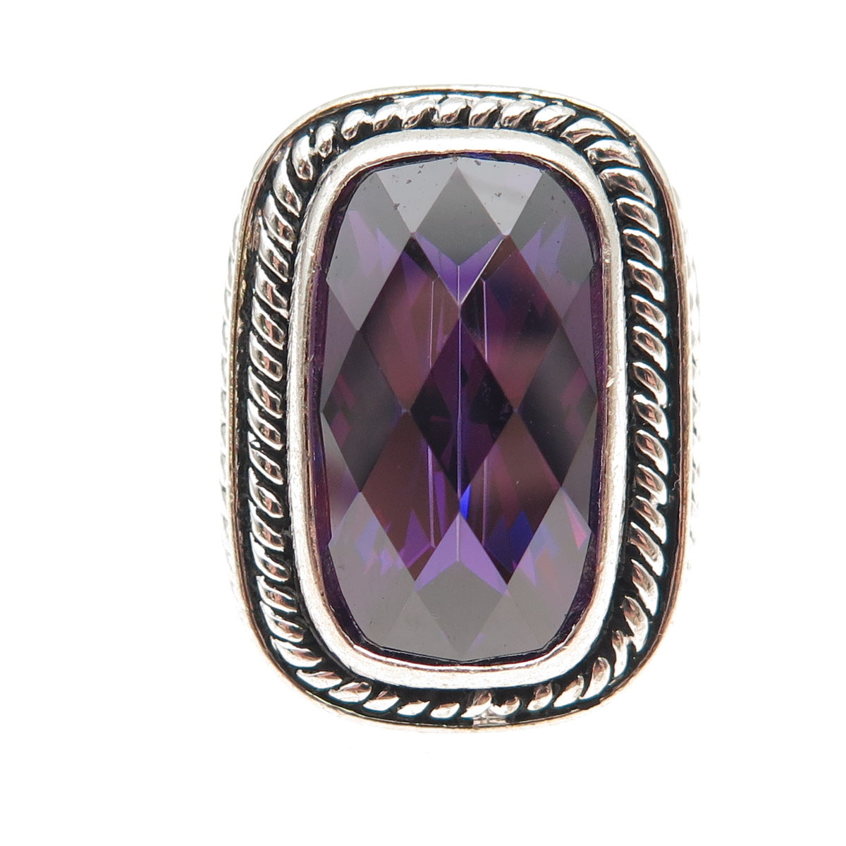 925 Sterling Silver Vintage Purple C Z Statement Oxidized Ring Size 6.5