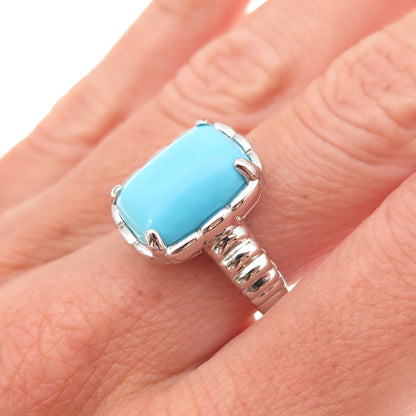 925 Sterling Silver Real Sleeping Beauty Turquoise Modernist Ring Size 8