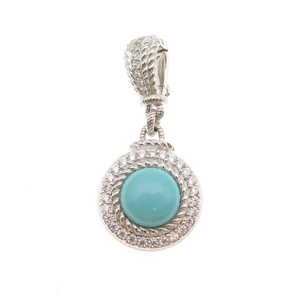 Judith Ripka 925 Sterling Silver Real Round-Cut Turquoise & C Z Charm Pendant
