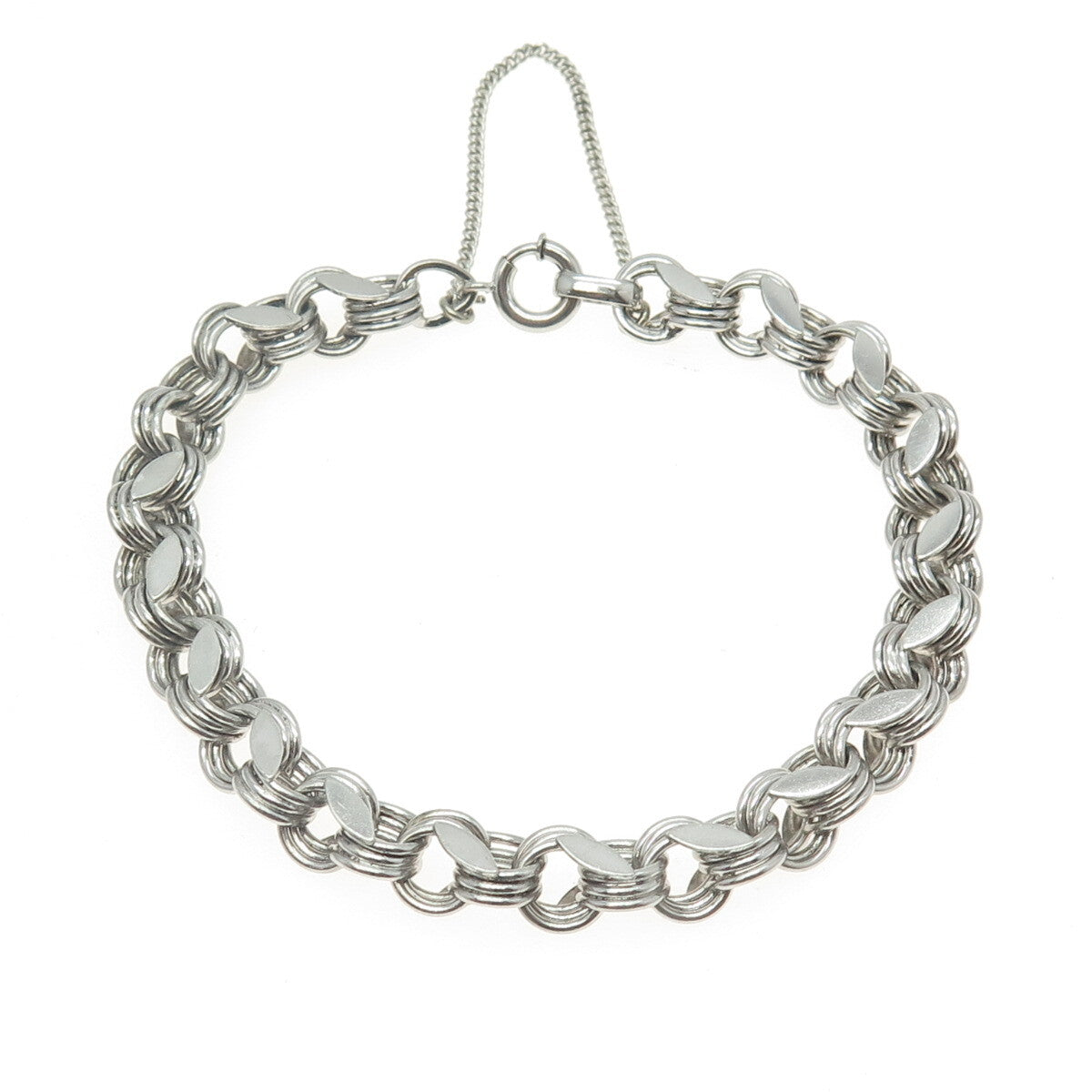 925 Sterling Silver Vintage Modernist Triple Rolo Link Bracelet 7"