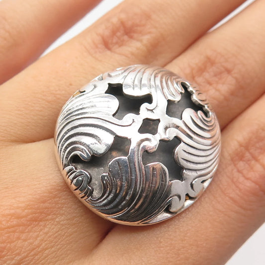 925 Sterling Silver Vintage Cutout Ornate Round Ring Size 6.75