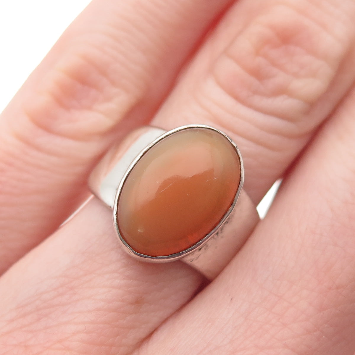 925 Sterling Silver Vintage Real Opal Modernist Oxidized Ring Size 5.5