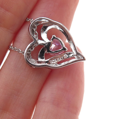 Sai 925 Sterling Silver Pink C Z Heart Cable Chain Necklace 18"