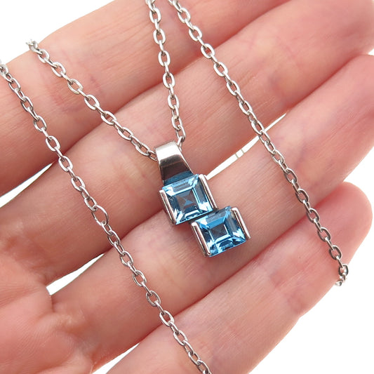 Tharpe Sterling Silver Vintage Real Swiss Blue Topaz Cable Chain Necklace 18"