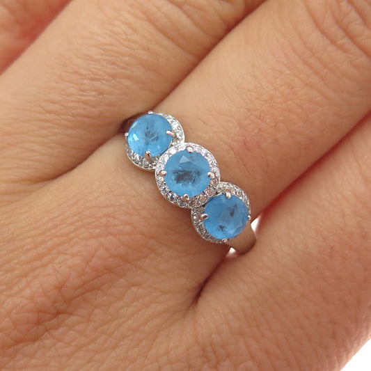 BOMB PARTY 925 Sterling Silver Round-Cut Blue & White C Z Ring Size 9.25