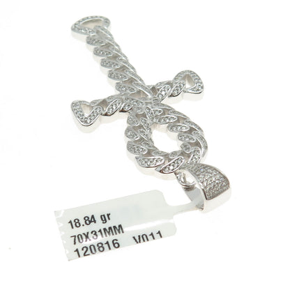 925 Sterling Silver Pave C Z Egyptian Ankh Cross Pendant