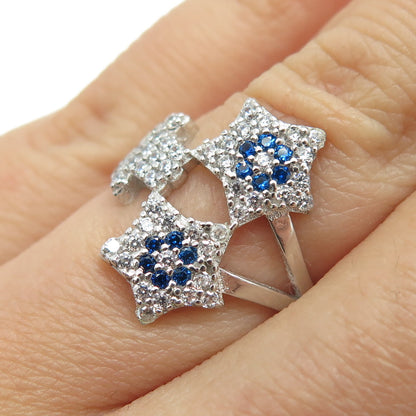 925 Sterling Silver White & Blue C Z Star & Hand Ring Size 5.5