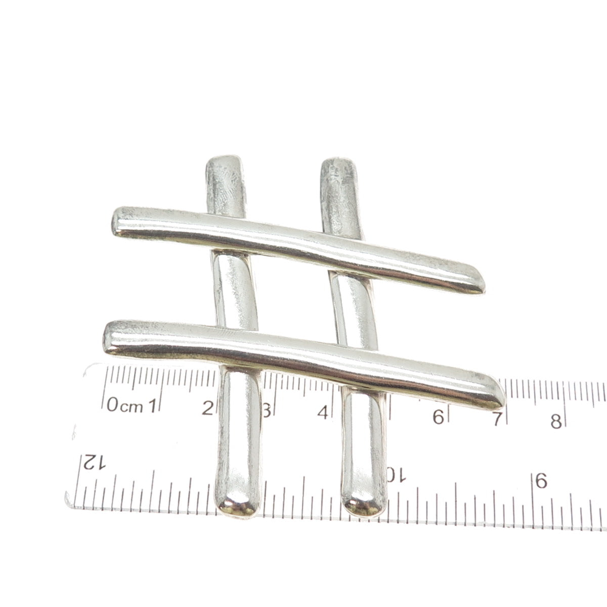 925 Sterling Silver Vintage Mexico Hashtag Symbol Large Pin Brooch