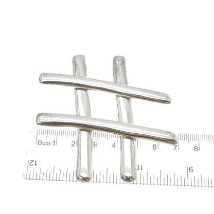 925 Sterling Silver Vintage Mexico Hashtag Symbol Large Pin Brooch