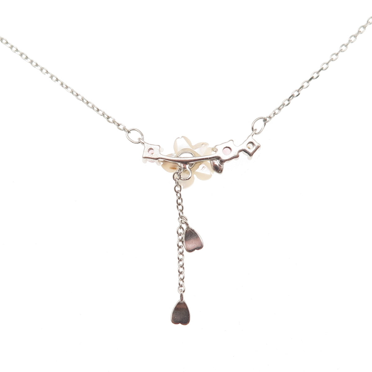 925 Sterling Silver Real MOP & C Z Floral Cable Chain Necklace 16-18"