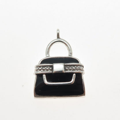925 Sterling Silver Vintage Enamel Ladies Purse Charm Pendant