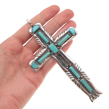 Lupe Iule Zuni Old Pawn Sterling Turquoise Cross 80.2g Pendant (missing stone)