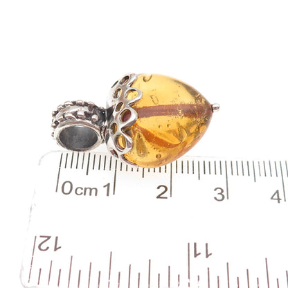 ANSA 925 Sterling Silver Vintage Yellow Glass Modernist Heart Charm Pendant