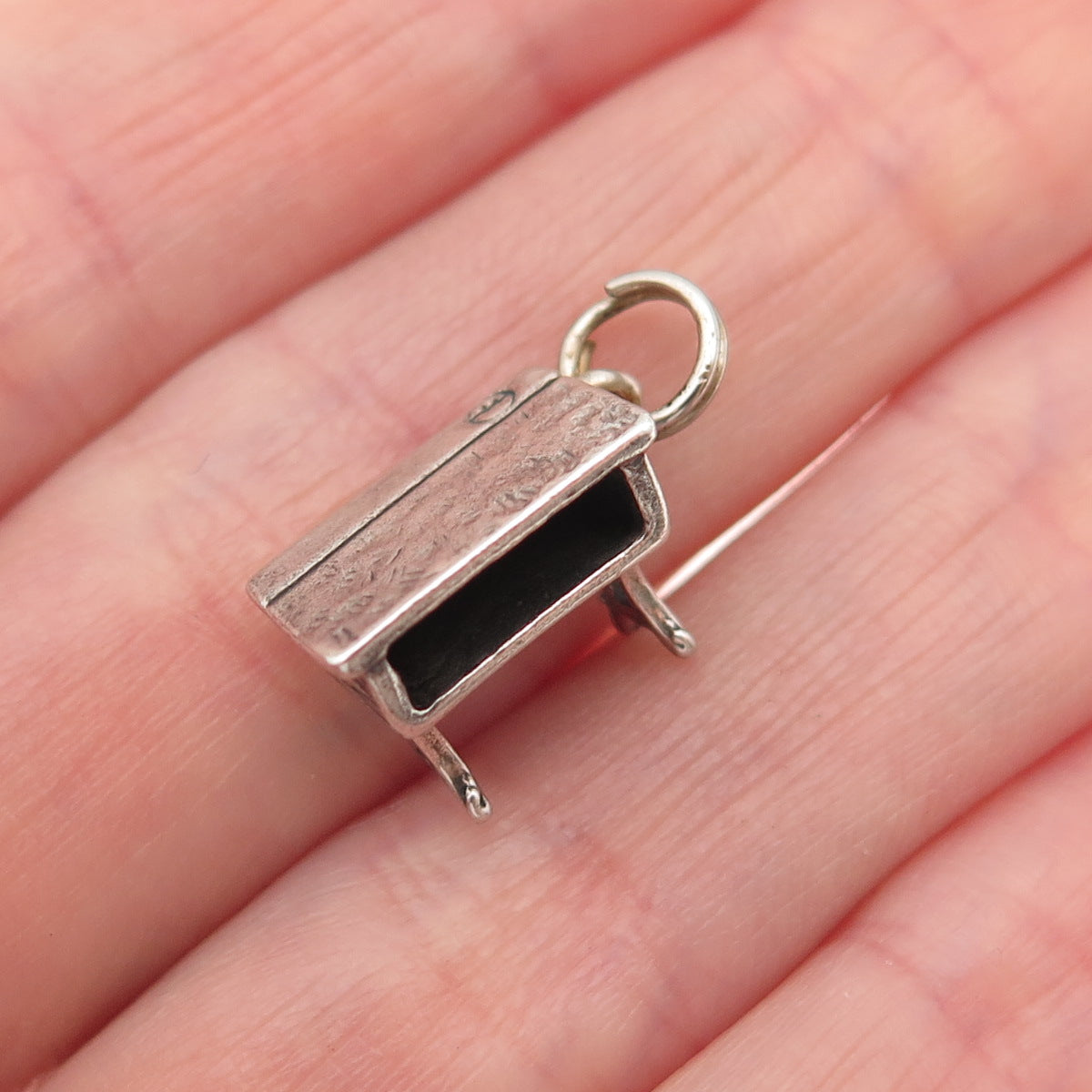 925 Sterling Silver Vintage School Desk Oxidized 3D Mini Charm Pendant