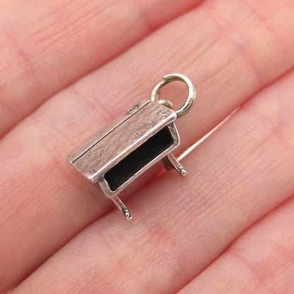 925 Sterling Silver Vintage School Desk Oxidized 3D Mini Charm Pendant