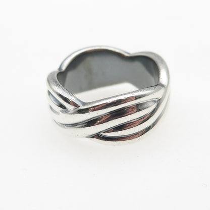 925 Sterling Silver Vintage Modernist Woven Oxidized Ring Size 7
