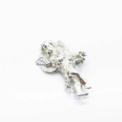 925 Sterling Silver Vintage Angel Cherub Pin Brooch