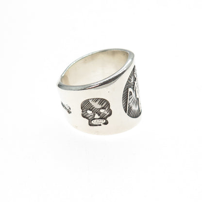 925 Sterling Silver Vintage Santa Muerte Oxidized Ring Size 7.25