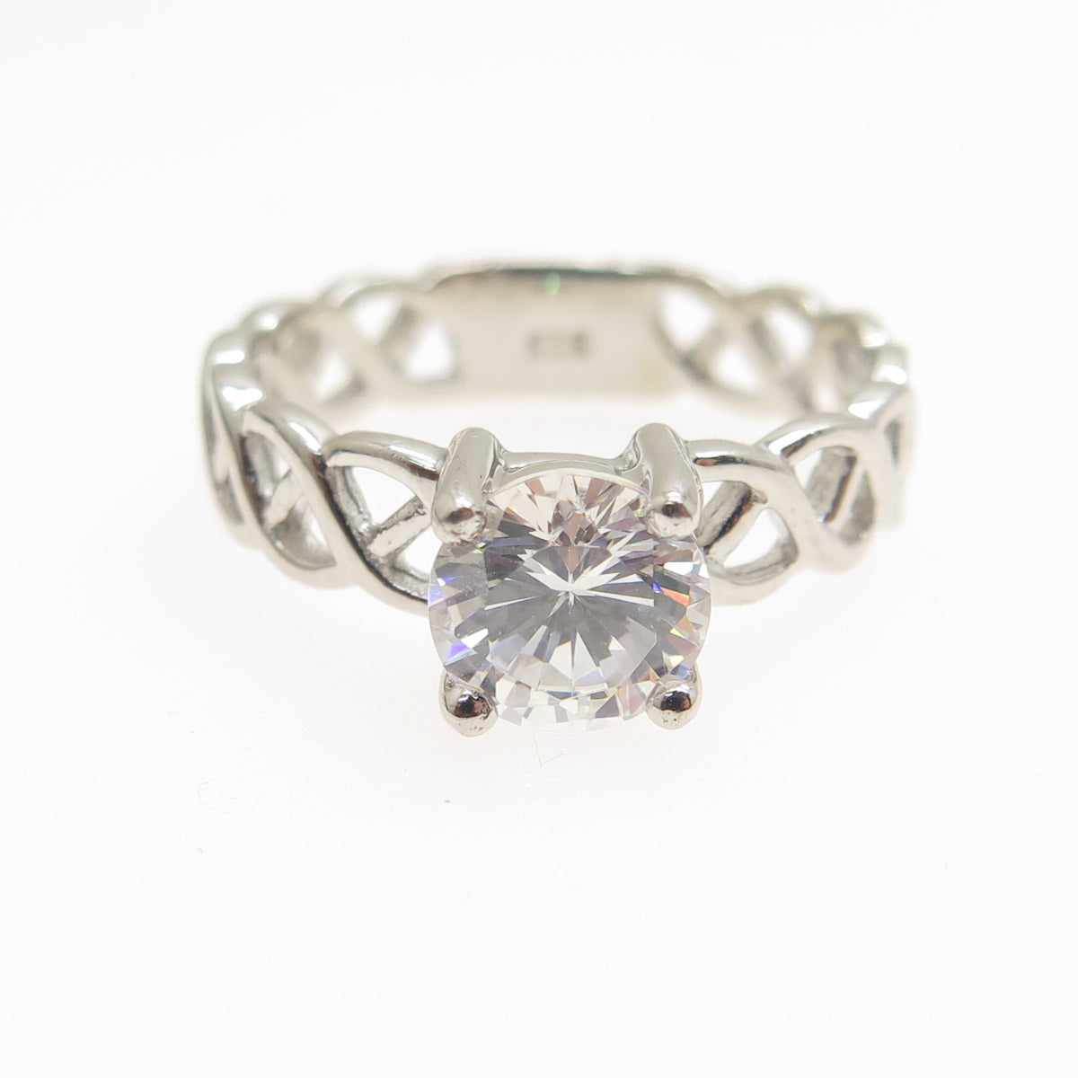 925 Sterling Silver Vintage Round-Cut C Z Woven Engagement Ring Size 7
