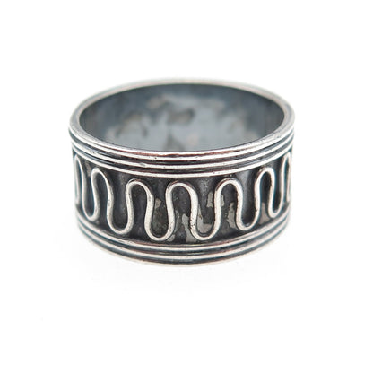 925 Sterling Silver Vintage Modernist Zig Zag Oxidized Band Ring Size 6.5