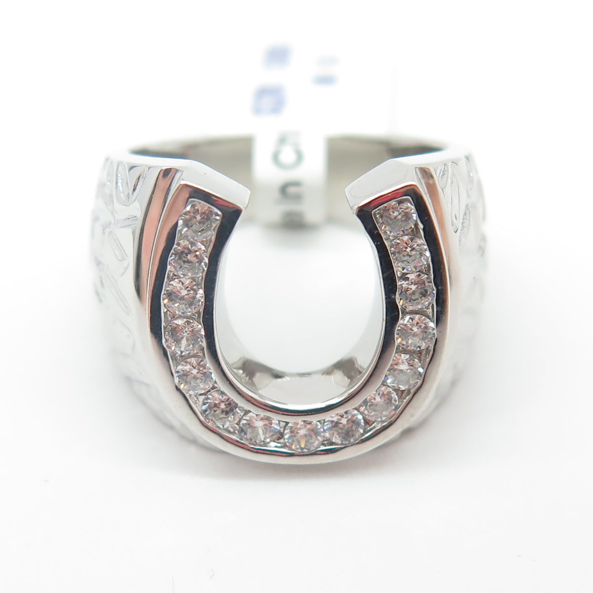 925 Sterling Silver Round-Cut C Z Horseshoe Lucky Ring Size 6