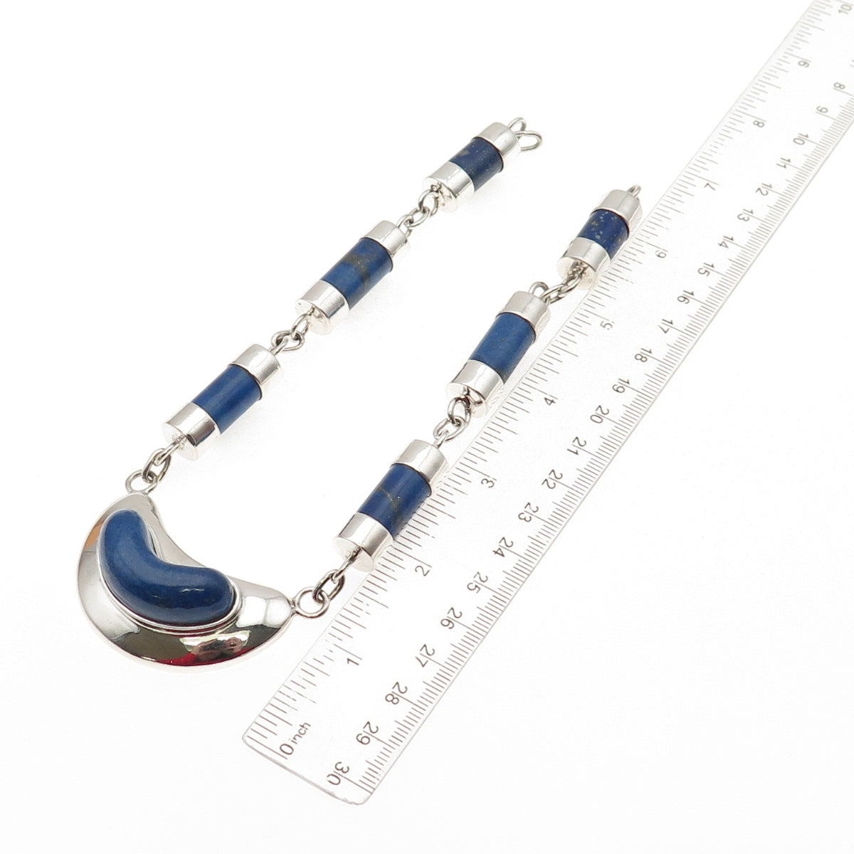 980 Silver Vintage Real Lapis Modernist Centerpiece Part of Necklace 12"