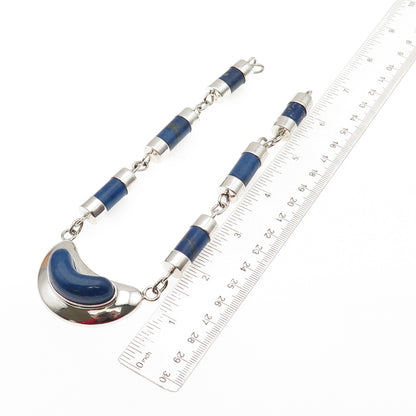 980 Silver Vintage Real Lapis Modernist Centerpiece Part of Necklace 12"