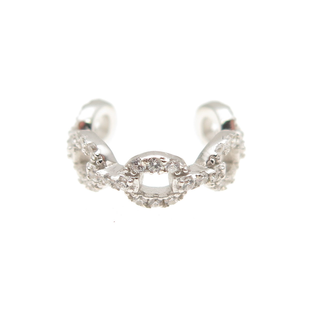 925 Sterling Silver Round-Cut C Z Cable Link SINGLE Cuff Earring