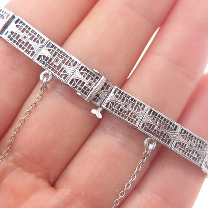 925 Sterling Antique Art Deco Real Diamond Bracelet 6.25" (repair safety chain)