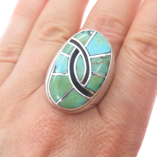 CLEM NALWOOD NAVAJO Old Pawn Sterling Silver Southwestern Turquoise Ring Size 11