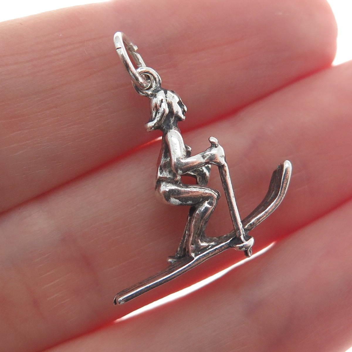 MAISELS INDIAN TRADING 925 Sterling Silver Vintage Skier Oxidized Charm Pendant