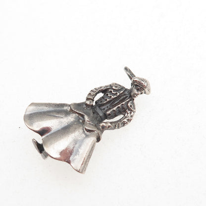 925 Sterling Silver Vintage Matador Bullfighter Oxidized Charm Pendant
