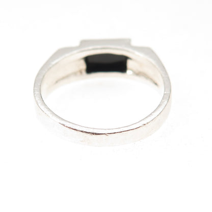 925 Sterling Silver Vintage Real Black Onyx Oxidized Ring Size 6